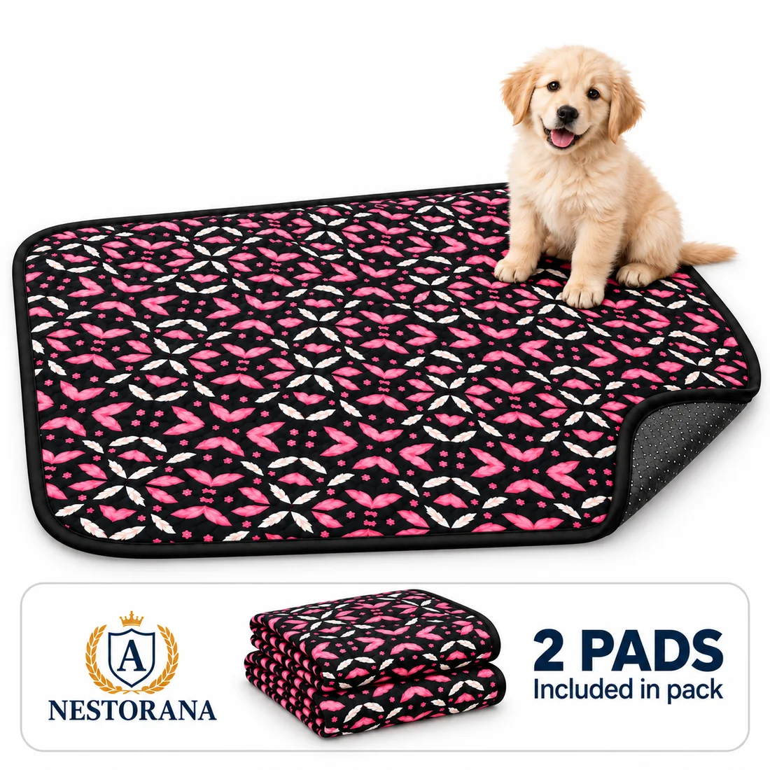 Photograph of Pink Feather washable dog pee pad design